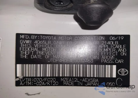 2020 Toyota Corolla Se из США, поврежденный, VIN JTDP4RCE4LJ032463